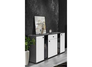 5905351228460 - Furnix - Sideboard sarai mit Schublade 3-türig Anrichte Glastüren140 cm Matera Weiß