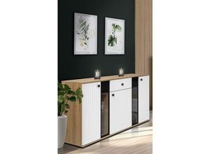 5905351228477 - Furnix - Sideboard sarai Schublade 3-türig Anrichte Glastüren140 cm Artisan Weiß