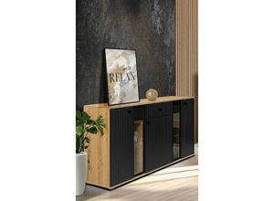 5905351228484 - Furnix - Sideboard sarai Schublade 3-türig Anrichte Glastüren140 cm Artisan Schwarz