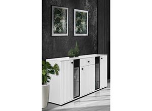 5905351228507 - Furnix - Sideboard sarai mit Schublade 3-türig Anrichte Glastüren140 cm Weiß Weiß