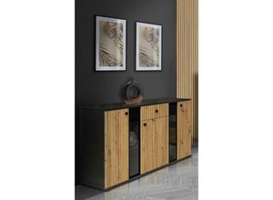 5905351228514 - FURNIX Sideboard SARAI Schublade 3-türig Anrichte Glastüren140 cm Matera Artisan