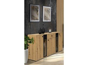 5905351228521 - Furnix - Sideboard sarai Schublade 3-türig Anrichte Glastüren140 cm Artisan Artisan