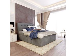 5905351236489 - Boxspringbett dolorez 160x200 mit tiefen Bettkasten und Topper CL91 Grau - Furnix