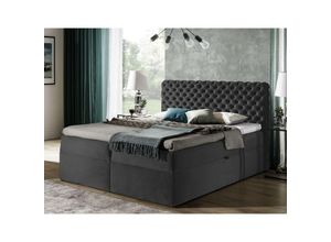 5905351238674 - Boxspringbett hailey 200x200 mit tiefen Bettkasten und Topper AR17797 Dunkelgrau - Furnix