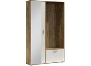 5905351241742 - Furnix - Möbelwand Garderobe bissy Spiegel Hänger Flügeltüren Kraft gold Schneeweiß