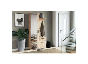 5905351241766 - Furnix - Möbelwand Garderobe loxi Spiegel Schublade Hänger Flügeltüren Artisan