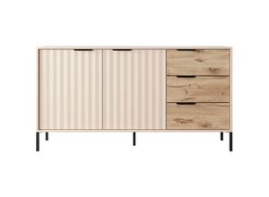 5905351247751 - Furnix - Sideboard ravin 153 2D3S Kommode Flügeltüren Schubladen Beige  Eiche Viking