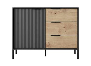 5905351247805 - Furnix - Sideboard ravin 103 D3S Kommode Flügeltüren Schubladen Schwarz  Eiche Artisan