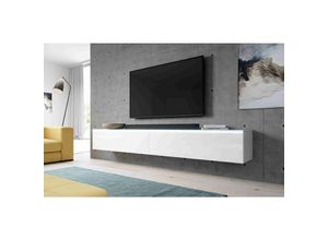 5905351248765 - Tv Lowboard bargo Schrank Fernsehschrank 200 cm (2x100cm) ohne led Weiß-Weiß Glanz - Weiß - Furnix