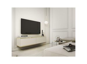 5905351272906 - TV-Schrank liwia 135 Fernsehschrank mit Zierleisten Türen Beige-Gold - Furnix