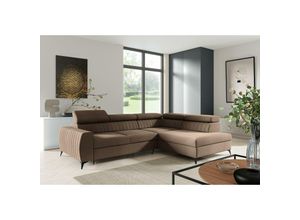 5905351273668 - Furnix - Ecksofa meggie Polstercouch 132x196 cm mit Schlaffunktion Bettkasten EL05 Braun