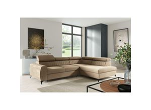 5905351273675 - FURNIX Ecksofa MEGGIE Polstercouch 132x196 cm mit Schlaffunktion Bettkasten EL06 Beige