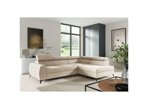 5905351273712 - Ecksofa meggie Polstercouch 132x196 cm mit Schlaffunktion Bettkasten EL17 Creme - Furnix