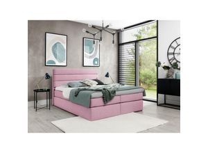 5905351276713 - Boxspringbett revlie 160x200 Polsterbett mit Kopfteil Topper RQ1 Rosa - Furnix