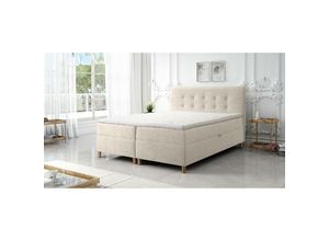 5905351277659 - FURNIX Boxspringbett DEISE 160x200 Doppelbett Topper und Holzfüße LM5 Creme