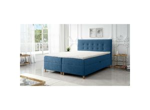 5905351277871 - Boxspringbett deise 200x200 Doppelbett Topper und Holzfüße LM11 Blau - Furnix