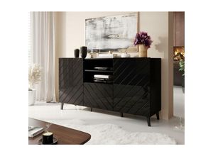 5905351281472 - Furnix - Sideboard odelia Kommode mit Ziertüren und Schublade Schwarz Glanz