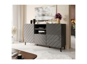 5905351281489 - Sideboard odelia Kommode mit Ziertüren und Schublade Graphit Glanz - Furnix