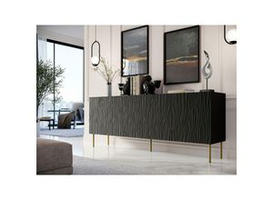 5905351281595 - Furnix - Sideboard gleya 190 Wohnzimmerkommode mit gefrästen Fronten Schwarz Matt