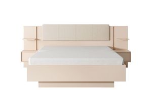 5905351286293 - Dasti Bett mit Tischen 210x250 dekor Bett mit led ohne Matratze Beige - Furnix