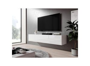 5905351286699 - Tv Hängeboard zibo Lowboard TV-Schrank modern 160 cm breit Weiß glänzend - Weiß - Furnix