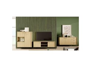 5905351287115 - Mediawand 157 2d3s scandinawa Möbelwand Highboard TV-Schrank und Kommode Scandi Eiche Fischgrät - Furnix