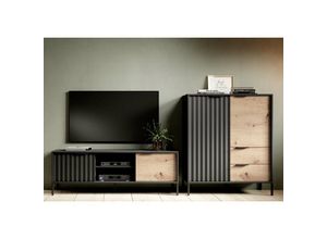 5905351287122 - Mediawand Ravin Wohnwand Kommode 2D2S und TV-Schrank 153 artistan Eiche schwarz - Furnix