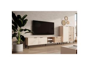 5905351287153 - Mediawand Ravin Wohnwand Kommode 2D2S und TV-Schrank 203 artistan Eiche schwarz - Furnix