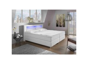 5905351292416 - FURNIX Boxspringbett Hailyn 180 200 cm Doppelbett mit Topper Eco Leder weiß