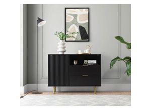 5905351292898 - Furnix - Kommode Nadija K1D2SZ Sideboard mit Schubladen und Metallfüßen Schwarz