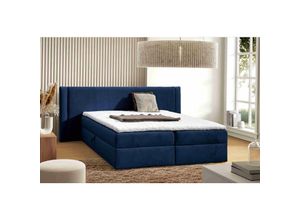 5905351293819 - Boxspringbett Darci 120x200 mit Bettkasten & Topper MD2216 Marineblau - Furnix