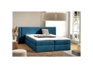 5905351294182 - Boxspringbett Darci 140x200 mit Bettkasten & Topper MD2233 Blau - Furnix