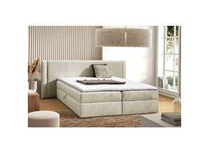 5905351294304 - Boxspringbett Darci 140x200 mit Bettkasten & Topper MD2250 Creme - Furnix