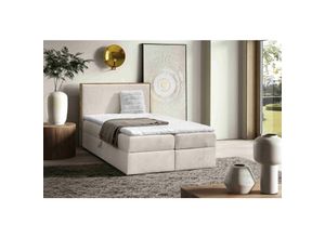 5905351294571 - Boxspringbett Krisi 120x200 mit Bettkasten & Topper MD2250 Creme - Furnix