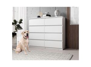 5905351295073 - Furnix - Kommode mit 8 Schubladen 120 cm breit für Schlafzimmer modern Weiß matt