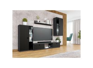 5905351295240 - Mediawand Sidneey Wohnwand 4-teilig ohne led 240 x 180 x 402 cm Matera Schwarz - Furnix