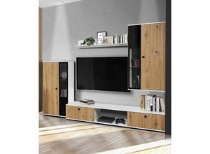 5905351295288 - FURNIX Mediawand Sidneey Wohnwand 4-teilig ohne LED 240 x 180 x 402 cm Weiß Artisan