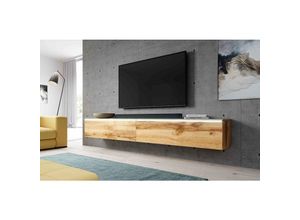 5905351295325 - Tv Lowboard Tatia Schrank Fernsehschrank 200 cm (2x100cm) mit led Eiche Wotan - Wotan - Furnix