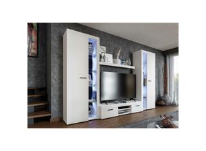 5905351295523 - Mediawand marcuss xl Wohnwand TV-Schrank Vitrine Regal 4-tlg 300 cm modern Weiß - Furnix