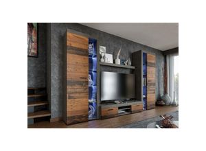 5905351295547 - Mediawand marcuss xl Wohnwand TV-Schrank Vitrine Regal 4-tlg 300cm old wood matera - Furnix