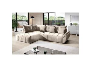 5905351295776 - Schlaf-Ecksofa kordelia Polstercouch in L-Form Bettkasten und Kissen EN01 Beige - Beige - Furnix