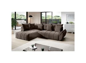 5905351295783 - Schlaf-Ecksofa kordelia Polstercouch L-Form Bettkasten und Kissen MH15 Braun - Braun - Furnix