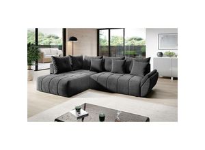 5905351295813 - Schlaf-Ecksofa kordelia Polstercouch in L-Form Bettkasten und Kissen EN24 Grau - Grau - Furnix