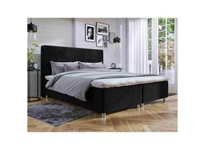 5905351295950 - Boxspringbett rango 140x200 Bett mit Topper und silberne Füße ML18 schwarz - Furnix