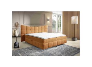 5905351296582 - FURNIX Boxspringbett Blosom 140x200 Doppelbett Topper und Metalfüße RF12 Dunkelgelb