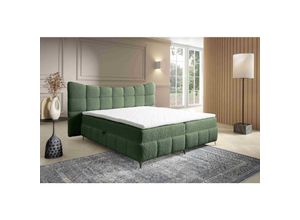 5905351296629 - Boxspringbett Blosom 140x200 Doppelbett Topper und Metalfüße RF14 Grün - Furnix