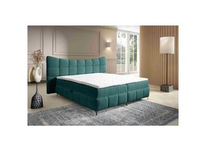 5905351296681 - Boxspringbett Blosom 180x200 Doppelbett Topper und Metalfüße RF17 Türkis - Furnix