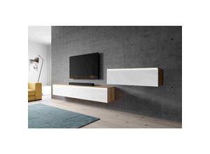 5905351296728 - TV-Kommode bargo iii 300 cm (3x100cm) Lowboard ohne led weiß wotan glänzend - Furnix