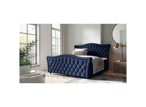 5905351298449 - Boxspringbett glossio 140x200 tiefen Bettkasten Topper EV70849 Marineblau - Furnix