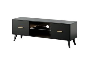 5905386000697 - Selsey - TV-Schrank Savoni i 140 cm schwarz schwarze Beine goldene Griffen